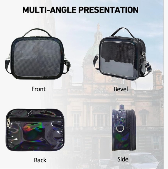 Black Transparent Crossbody Bag with Pin Display. Added Free Pins With Purchase. - Picture 9 of 15